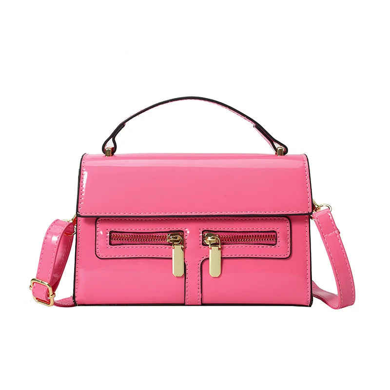 Double Zipper Design, Personalized Simple Glossy Handbag for Women  New Retro Casual Fashion Shoulder Crossbody Bag