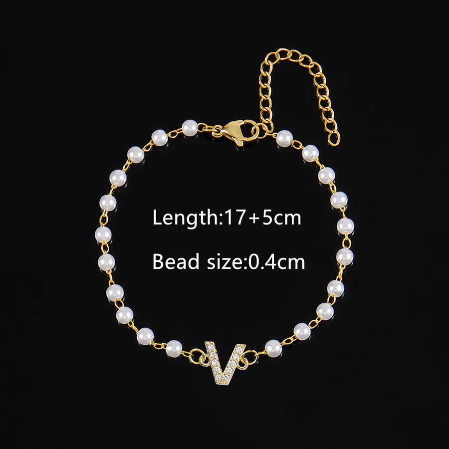 Elegant Simple Style Classic Style Letter 201 Stainless Steel Artificial Pearl Copper Bracelets 1 PCS/Package
