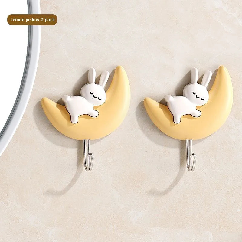 Rabbit hook self-adhesive bathroom dormitory bedroom door bathroom cartoon month punch-free wall hanging