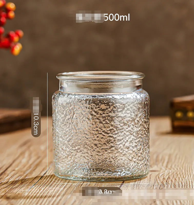 Glass Embossed Glass Sealed Jar Square Storage Jar Snack Dried Fruit Storage Jar Kitchen Household Glass Jar Vintage