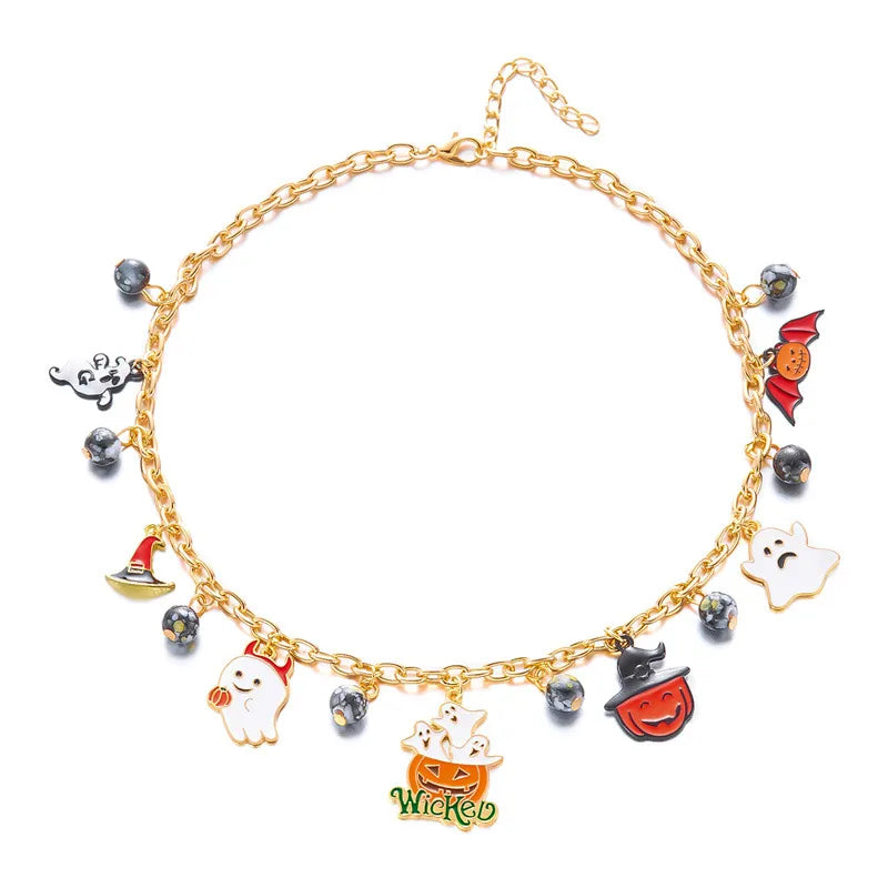 Halloween Themed Cat Pumpkin Cartoon Pendants Dark Style Alloy Necklaces Unisex Festival Atmosphere Sense Joking Jewelry