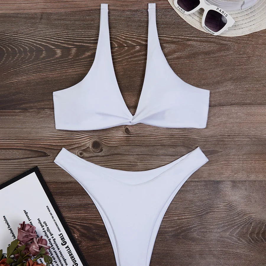 Women's Solid Color 2 Pieces Set Bikinis Swimwear