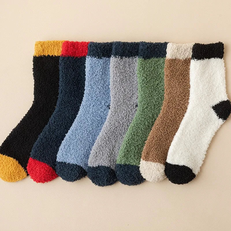 wool-free coral velvet socks men's mid-tube socks autumn and winter men's home warm floor plush socks