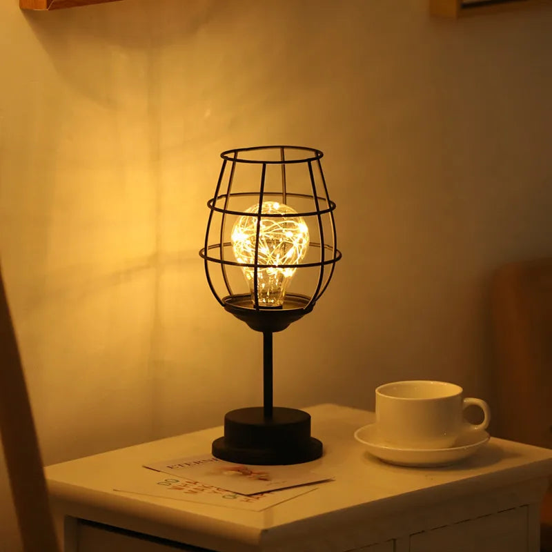 Lantern Night Light Iron Art Wine Bottle Decorative Light Girl Heart LED Decorative Lamp Abstract Pattern Wine Cup Decoration