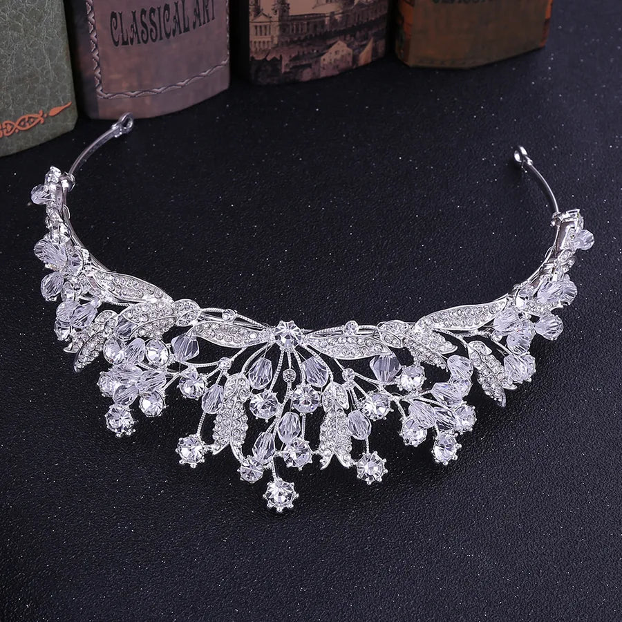 fashion leaf alloy inlay rhinestones crown 1 piece
