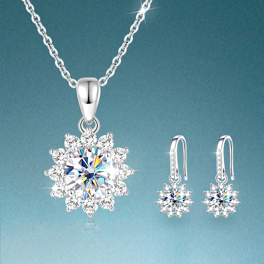Moissanite White Gold Plated cable chain Jewelry Set