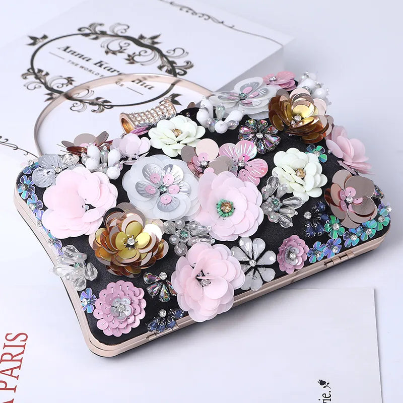 satin flower beading square evening bags