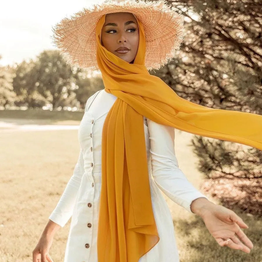 Women's Casual Elegant Simple Style Solid Color Chiffon Printing and Dyeing Hijab
