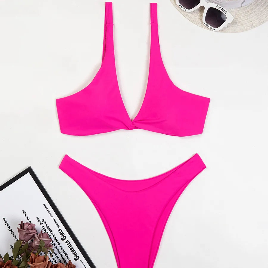 Women's Solid Color 2 Pieces Set Bikinis Swimwear