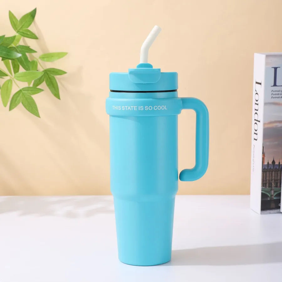 Giant 30Oz Handle Cup, 304 Stainless Steel Thermos Cup, Car Double Drinking Straw Large Ice Cup