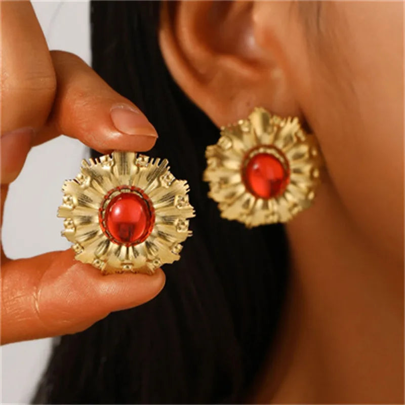 Casual Streetwear Geometric Plating 316 Stainless Steel  December Birthstone Turquoise Zircon 18K Gold Plated Bullet Backs Ear Studs