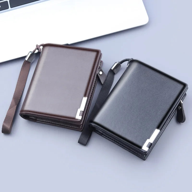 men's solid color pu leather zipper wallets