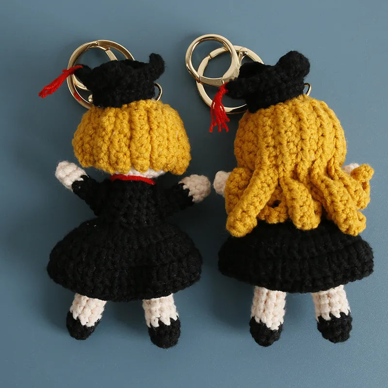 Hand Knitted Graduation Doll Pendant Cute Cartoon Style Fuzzy Ball Graduation Season Ornaments Kitty  Animation Main Character