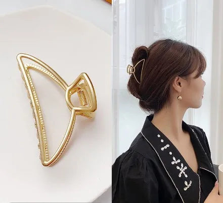 simple style sector shell rectangle imitation pearl rhinestone metal hair claws