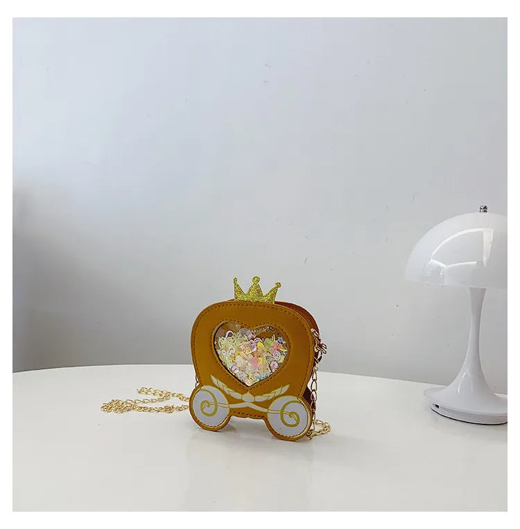 Girl'S Small Pu Leather Heart Shape Carriage Cute Round Zipper Square Bag
