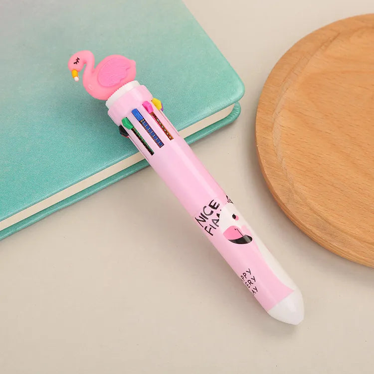 cartoon animal ten-color student stationery retractable ballpoint pen 1pcs