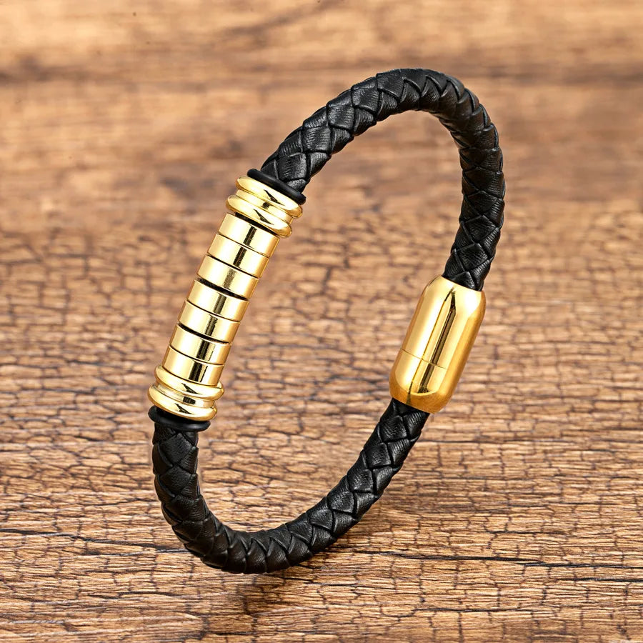 Punk Simple Style Geometric 316 Stainless Steel  Stainless Steel Pu Leather Bracelets In Bulk