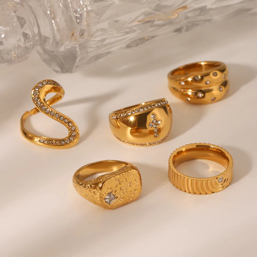 Wholesale Jewelry IG Style Casual Luxurious Cross 304 Stainless Steel Titanium Steel Zircon 18K Gold Plated Inlay Rings