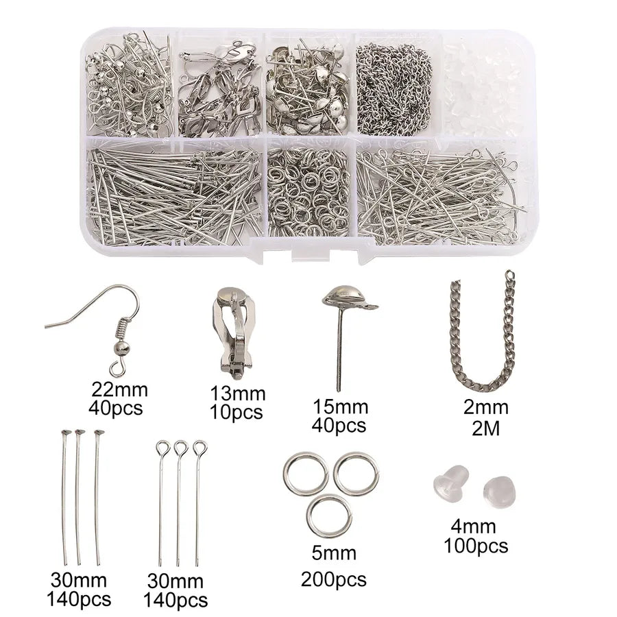 Handmade Beading Jewelry Accessories Kit Earring Hook Bracelet Necklace Material Tool Set Round Circle Chain Metal Simple Design