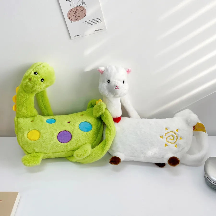 New Dinosaur Shoulder Bag Cute Alpaca Cartoon Plush Bag Crossbody Backpack Girl Birthday Gift  Wholesale