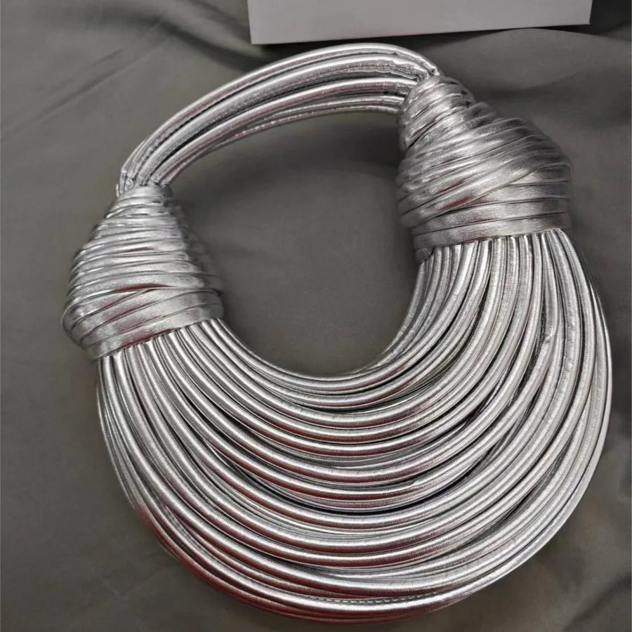 Women's Small Pu Leather Stripe Elegant Vacation Dumpling Shape Zipper Straw Bag
