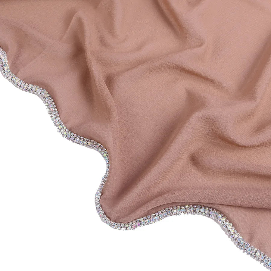 New Rhinestone Chain Long Side Scarf Hui Scarf Malay Middle East Headscarf Headscarf Chiffon Solid Color