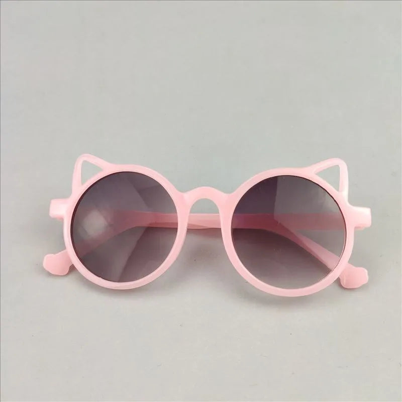Cute Novelty Modern Style Cat Ac Tinted Lenses Round Frame Full Frame Kids Sunglasses