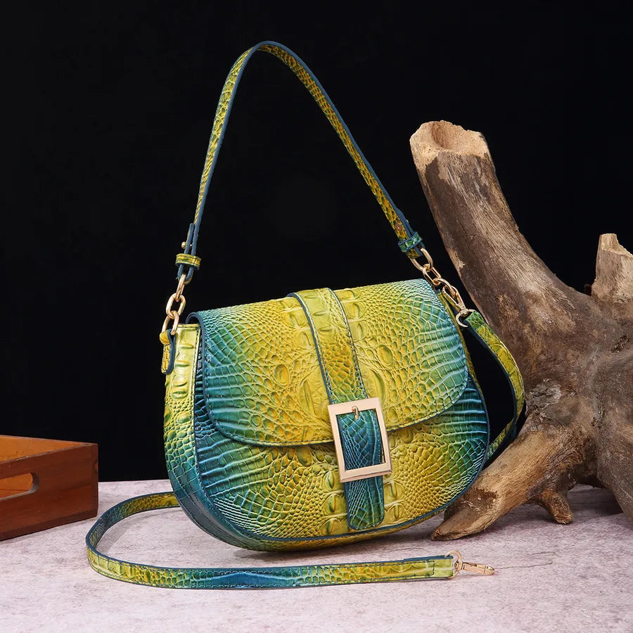 Women's Medium Pu Leather Crocodile Elegant Vintage Style Oval Buckle Crossbody Bag