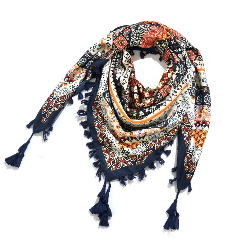 designed  Bohemian Women Scarf Ethnic Style Knot Tassel Scarf Jacquard Large Square
