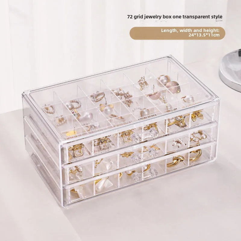 Transparent Multi-layer Capacity Jewelry Storage Box Ring Earring Necklace Bracelet Home Use Internet Celebrity Drawer Style