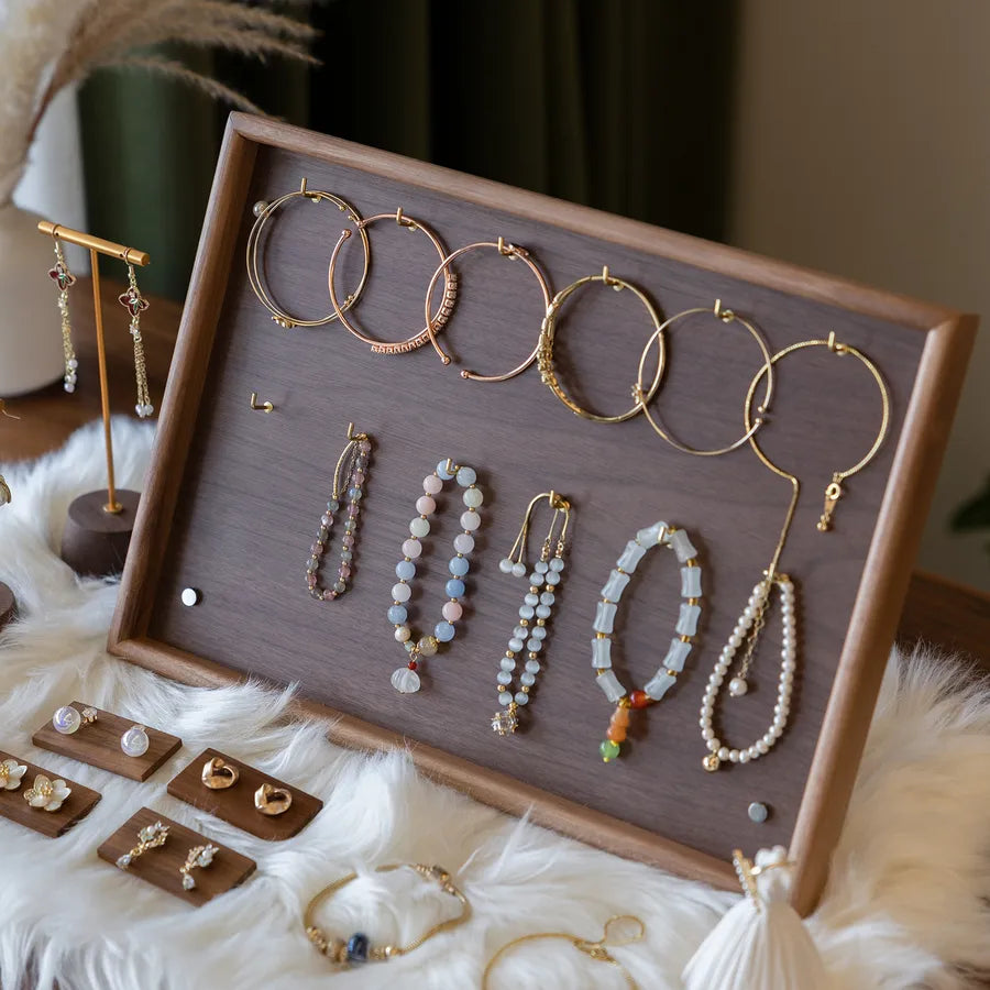 Walnut Wooden Bracelet Display Stand Crystal Ethnic Style Jewelry Organizer Hand Chain Earring Holder Craft Fair Stall Rack