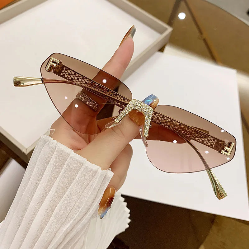 Elegant Basic Solid Color Ac Special-Shaped Mirror Frameless Women's Sunglasses