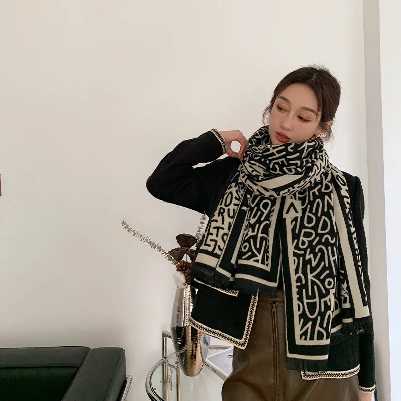 women's lady classic style plaid flower imitation cashmere scarf