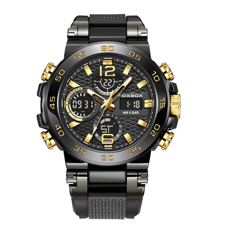 new fashion multi-functional sports waterproof quartz double display calendar electric watch men's FOXBOX