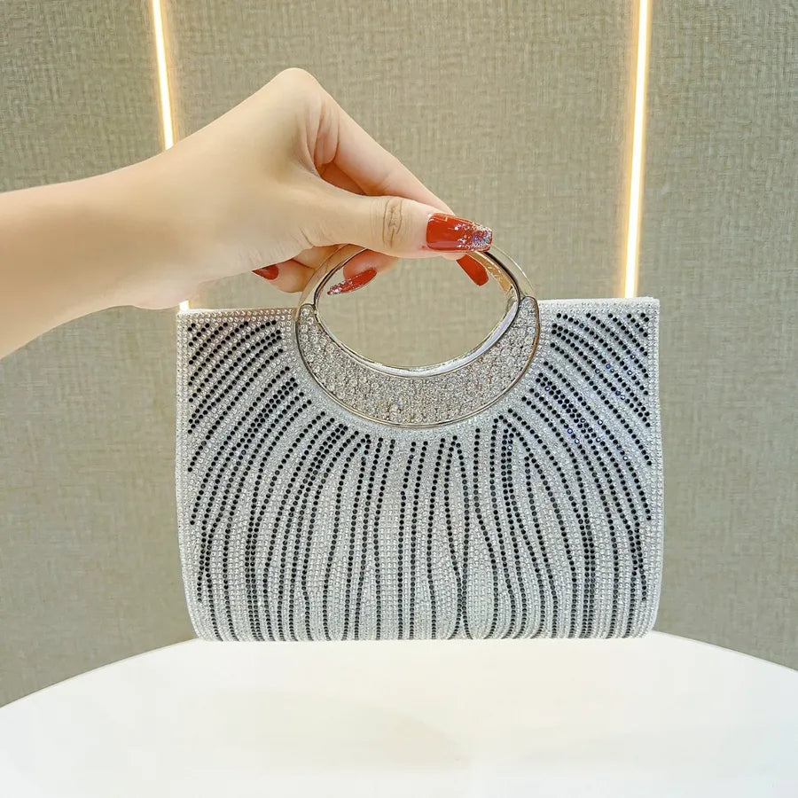 Fashionable Dinner Diamond Shiny Wedding Maid Of Honor Party Evening Dress Shoulder Crossbody Handbag Polyester Square Bag