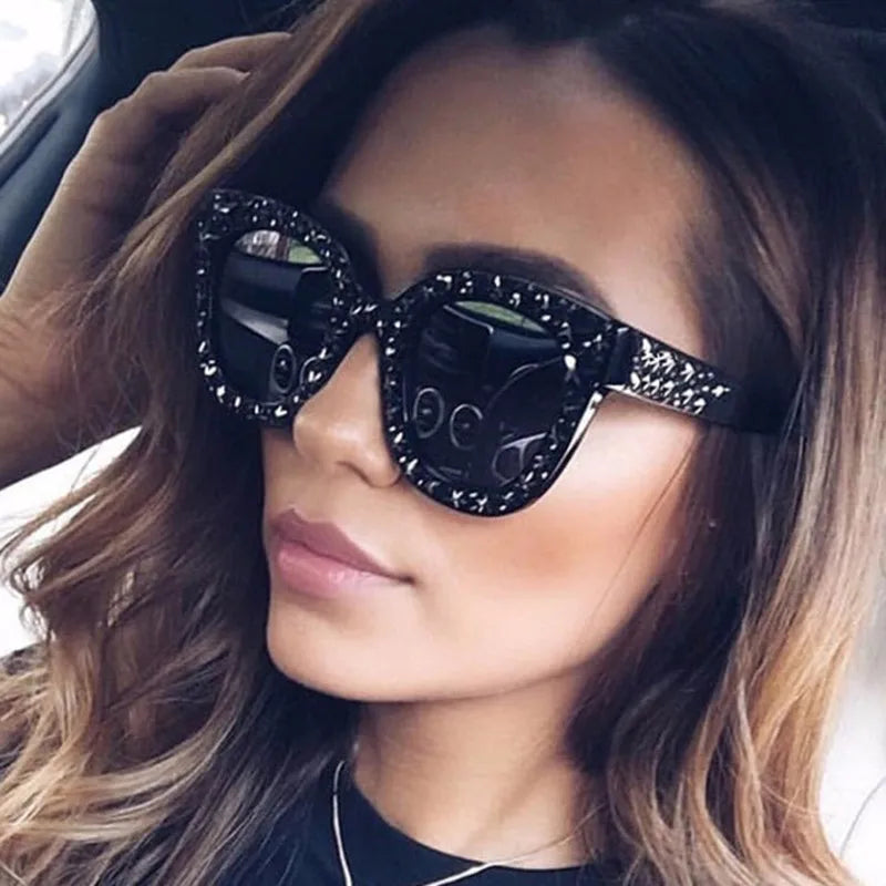 retro star ac round frame imitation diamond full frame women's sunglasses