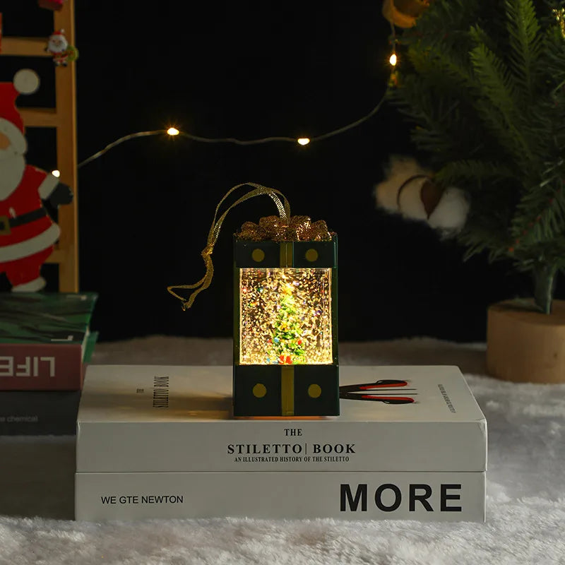 Christmas Decoration Santa Claus Plastic Figurine Water-Filled Night Lamp Decorative Crystal Light Christmas Party Gift