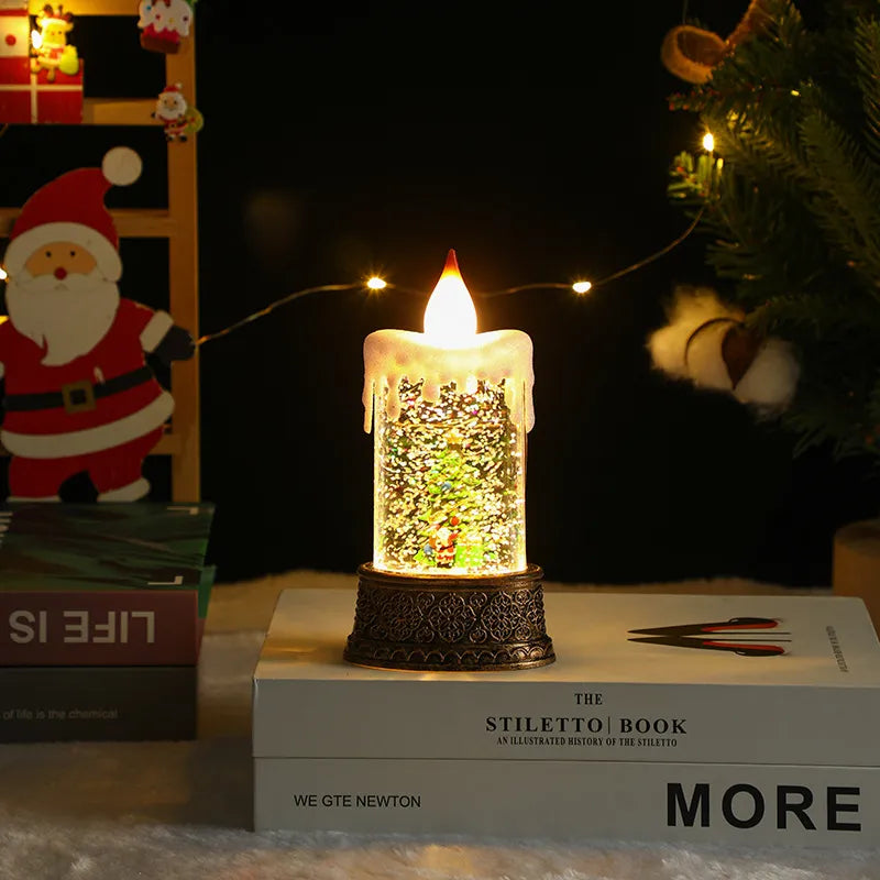 Christmas Decoration Santa Claus Plastic Figurine Water-Filled Night Lamp Decorative Crystal Light Christmas Party Gift