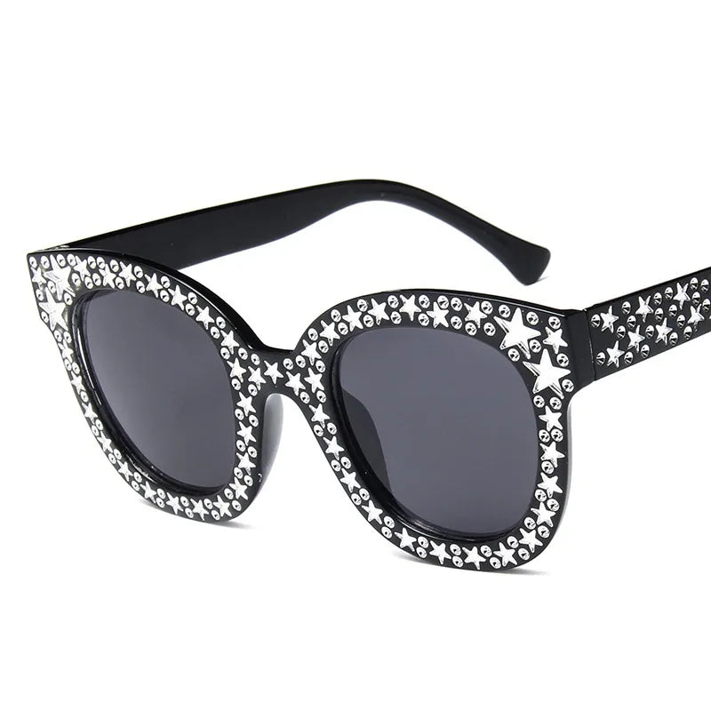 retro star ac round frame imitation diamond full frame women's sunglasses
