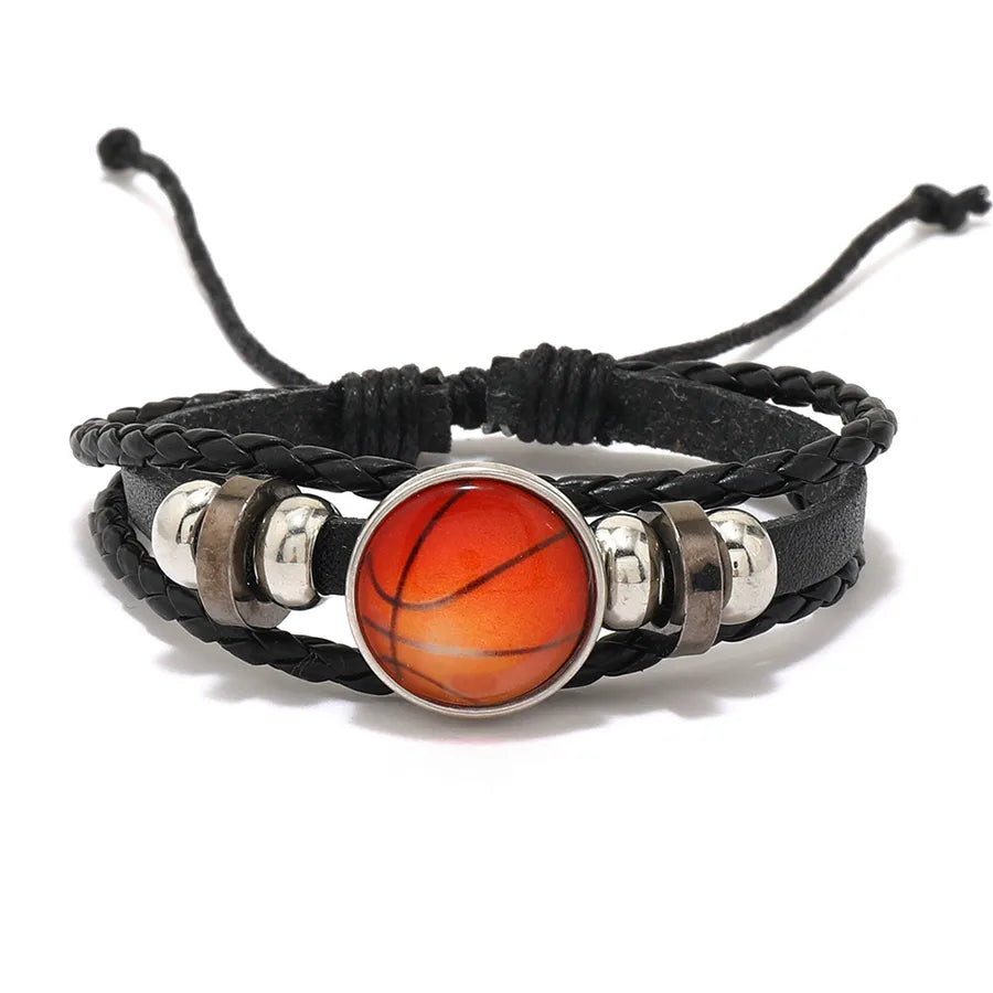 punk streetwear geometric football pu leather alloy men's bangle