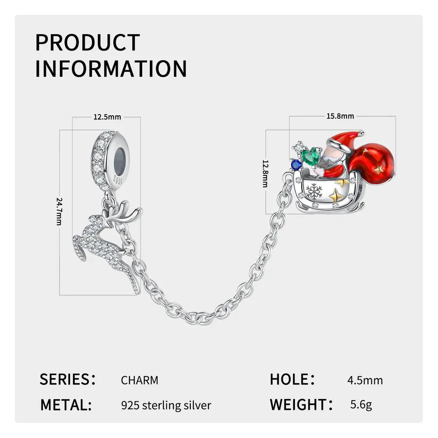 1 Piece 925 Sterling Silver Zircon Santa Claus Elk Pendant Rope Chain Charms