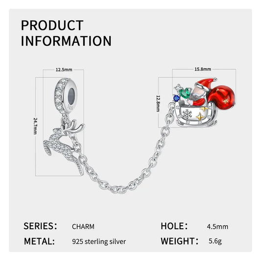 1 Piece 925 Sterling Silver Zircon Santa Claus Elk Pendant Rope Chain Charms