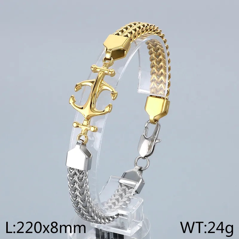 Simple Style Anchor 304 Stainless Steel Patchwork 18K Gold Plated Men's Bracelets