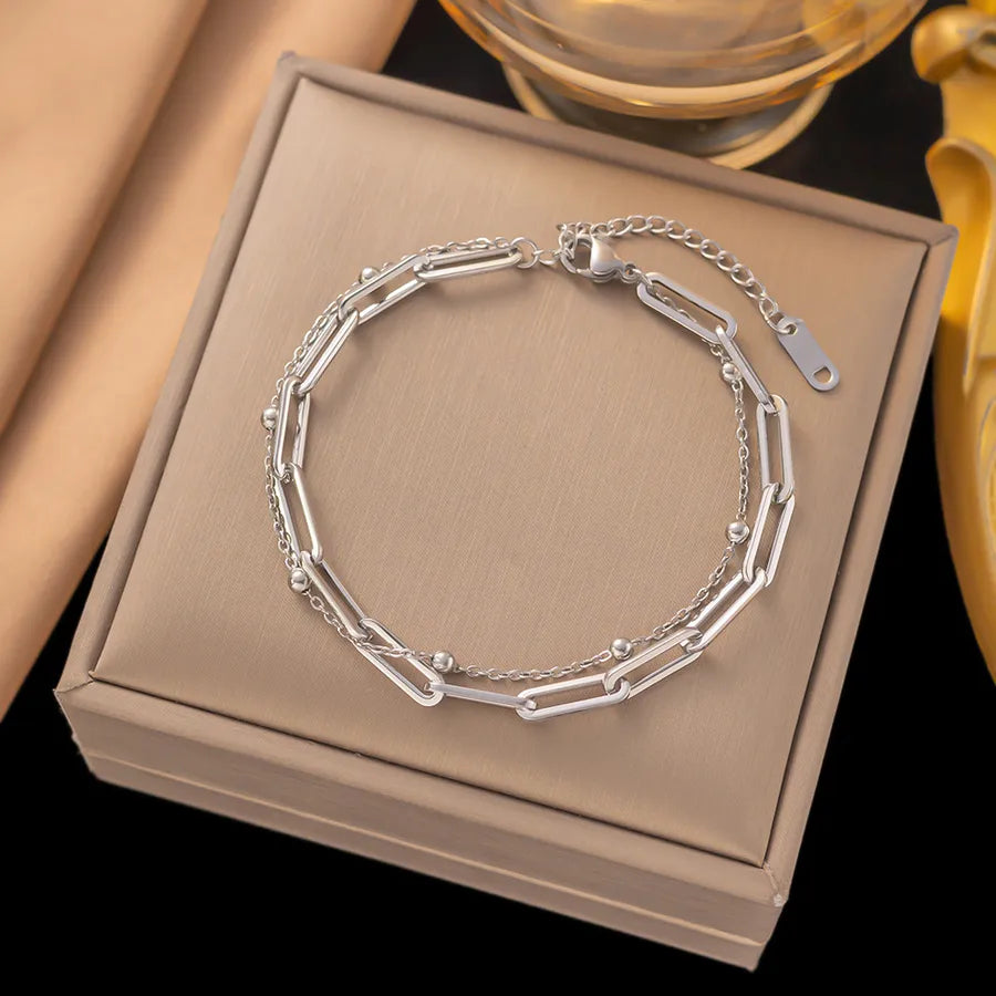 Elegant Simple Style Geometric 304 Stainless Steel Paperclip Chain cable chain Bracelets In Bulk