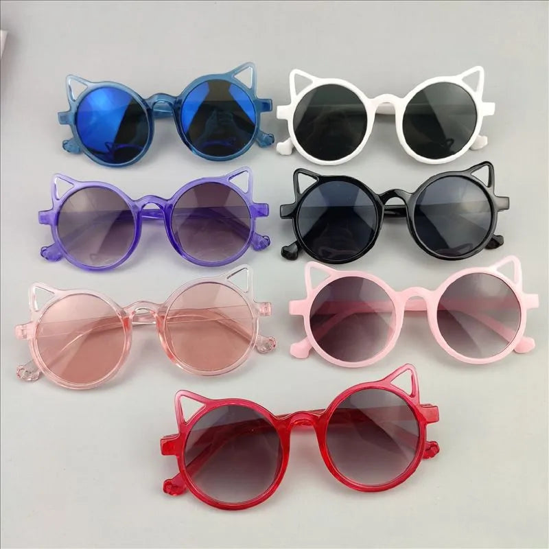 Cute Novelty Modern Style Cat Ac Tinted Lenses Round Frame Full Frame Kids Sunglasses