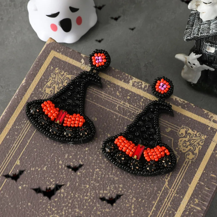 New Halloween Pumpkin Ear Cuff Quirky Individualistic Rice Bead Dangle Earrings Exaggerated Design Sense Fashion Jewelry