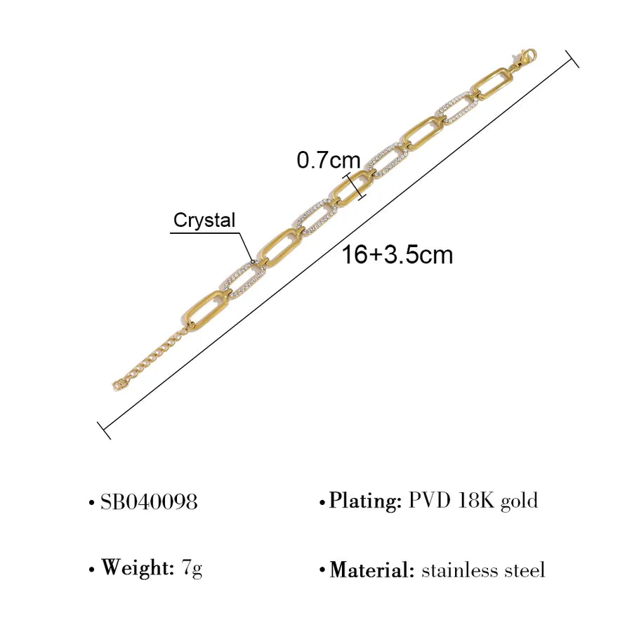 Simple Style Classic Style Commute Heart Shape 304 Stainless Steel 18K Gold Plated Zircon cable chain Bracelets In Bulk