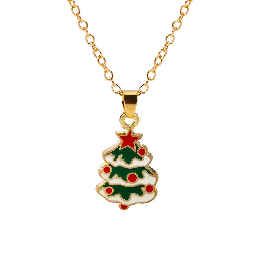 Christmas Themed Alloy Pendant Necklace With Bell Snowflake Design Geometric Pattern For Men And Women Christmas Tree Santa Claus Deer Stick