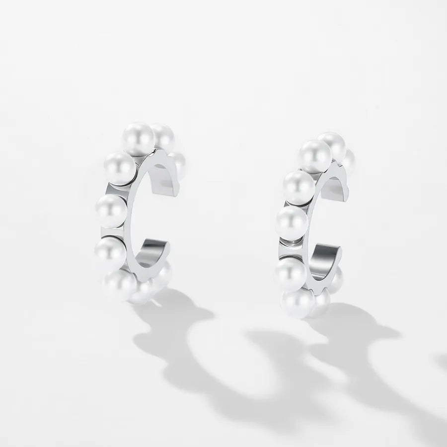 Elegant Hip-Hop Sweet Round 304 Stainless Steel Imitation Pearl Ear Cuffs