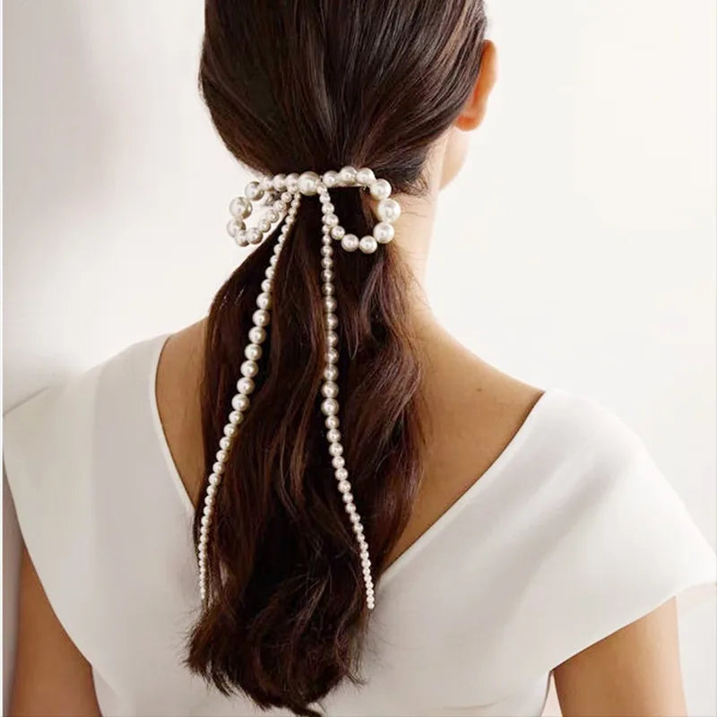 Elegant Sweet Women's Bow Knot Imitation Pearl Hair Clip